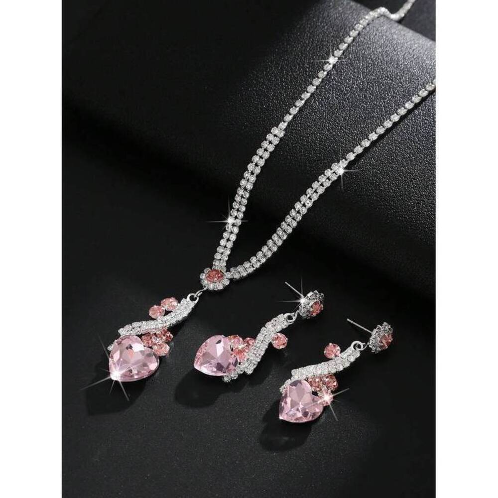 Jewelry Set: Heart Necklace, Earrings, / Y2K Minimalist - Picture 4 of 5